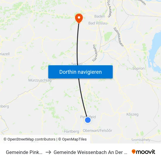 Gemeinde Pinkafeld to Gemeinde Weissenbach An Der Triesting map