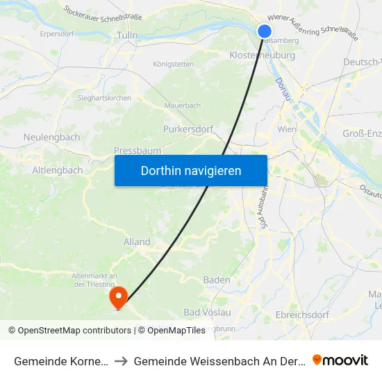 Gemeinde Korneuburg to Gemeinde Weissenbach An Der Triesting map