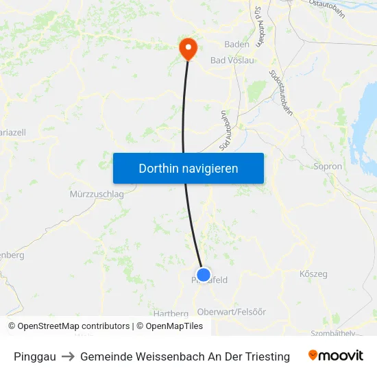 Pinggau to Gemeinde Weissenbach An Der Triesting map