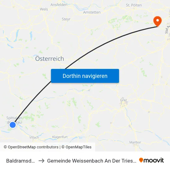 Baldramsdorf to Gemeinde Weissenbach An Der Triesting map