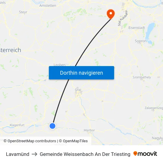 Lavamünd to Gemeinde Weissenbach An Der Triesting map