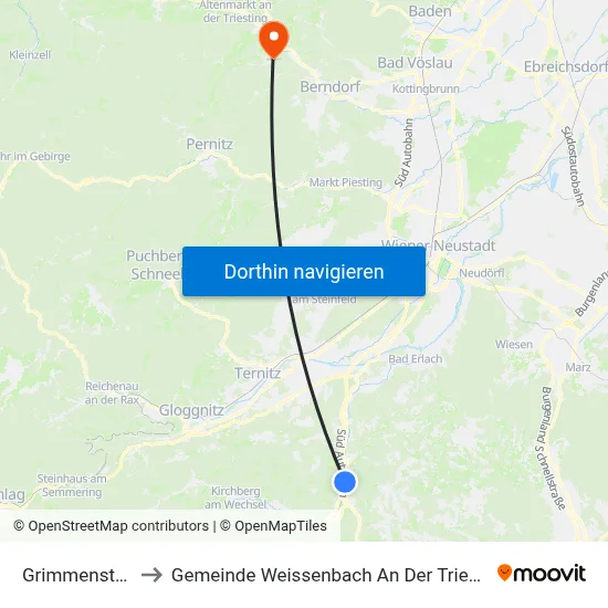 Grimmenstein to Gemeinde Weissenbach An Der Triesting map