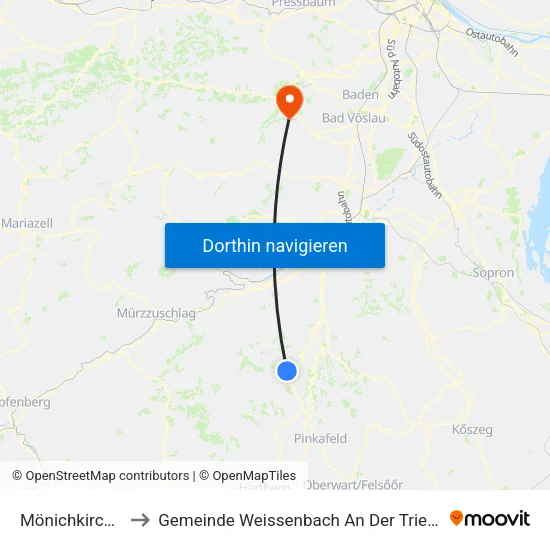 Mönichkirchen to Gemeinde Weissenbach An Der Triesting map