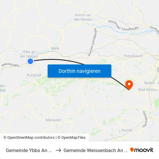 Gemeinde Ybbs An Der Donau to Gemeinde Weissenbach An Der Triesting map