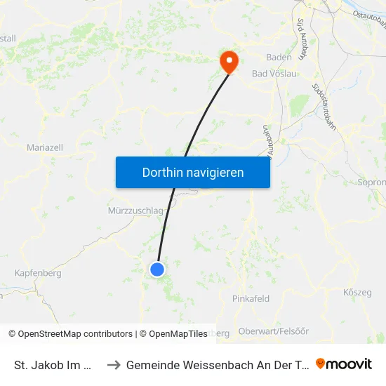 St. Jakob Im Walde to Gemeinde Weissenbach An Der Triesting map