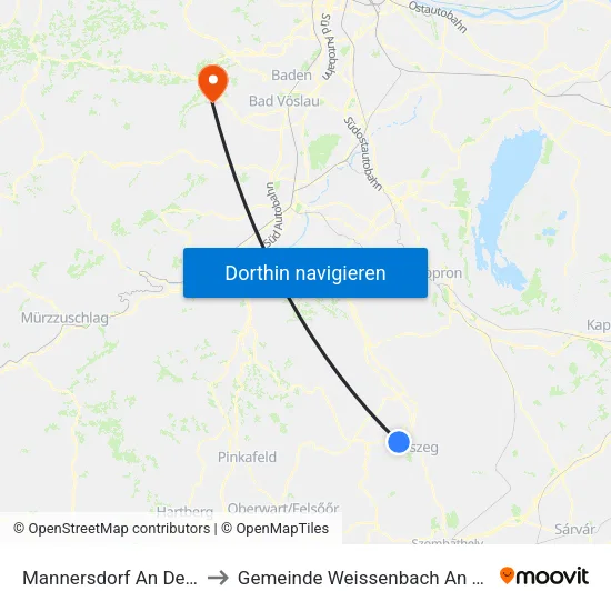 Mannersdorf An Der Rabnitz to Gemeinde Weissenbach An Der Triesting map