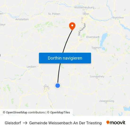 Gleisdorf to Gemeinde Weissenbach An Der Triesting map