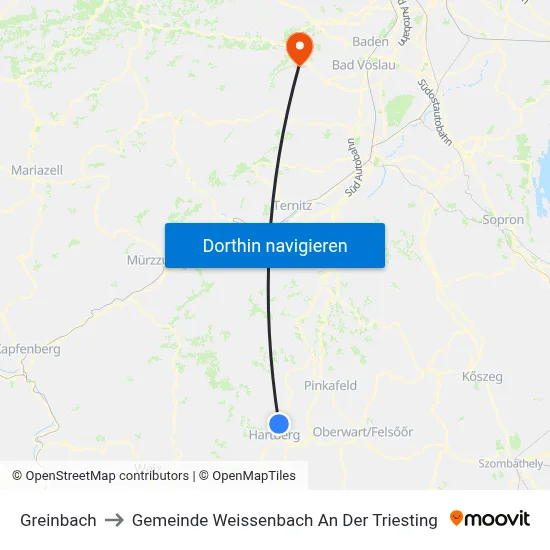 Greinbach to Gemeinde Weissenbach An Der Triesting map