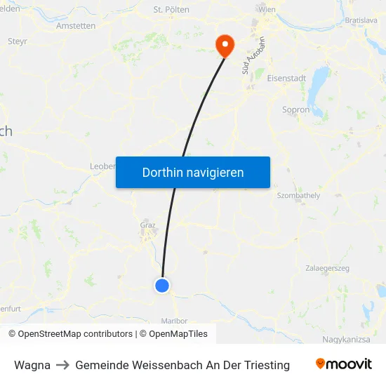 Wagna to Gemeinde Weissenbach An Der Triesting map