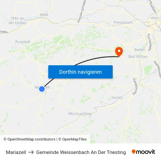 Mariazell to Gemeinde Weissenbach An Der Triesting map