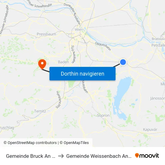 Gemeinde Bruck An Der Leitha to Gemeinde Weissenbach An Der Triesting map