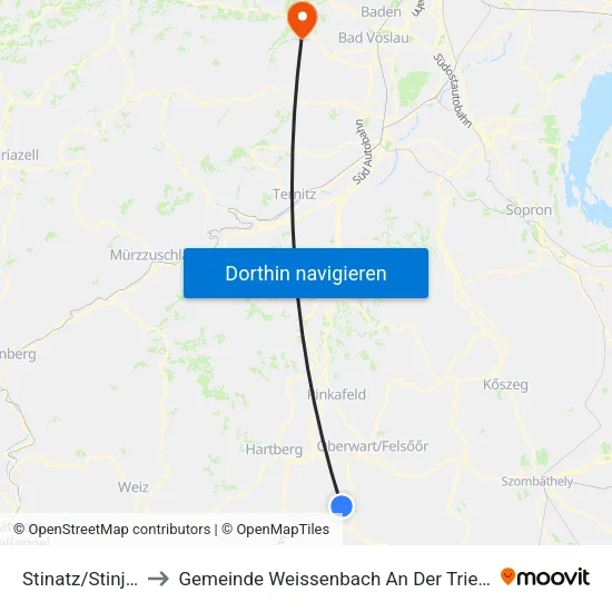 Stinatz/Stinjaki to Gemeinde Weissenbach An Der Triesting map