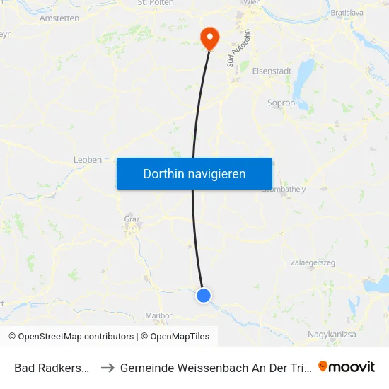 Bad Radkersburg to Gemeinde Weissenbach An Der Triesting map