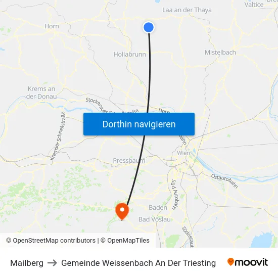 Mailberg to Gemeinde Weissenbach An Der Triesting map
