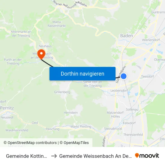 Gemeinde Kottingbrunn to Gemeinde Weissenbach An Der Triesting map