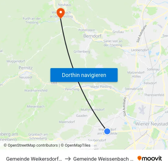 Gemeinde Weikersdorf am Steinfelde to Gemeinde Weissenbach An Der Triesting map