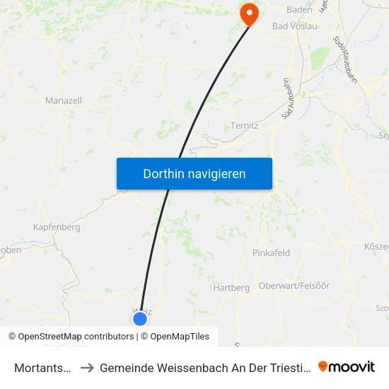 Mortantsch to Gemeinde Weissenbach An Der Triesting map