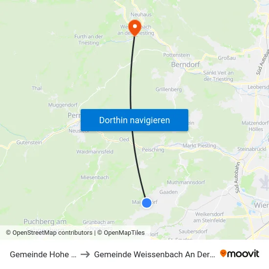 Gemeinde Hohe Wand to Gemeinde Weissenbach An Der Triesting map