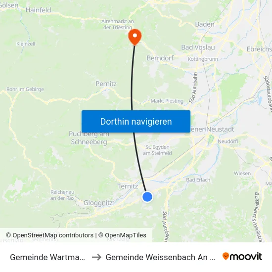 Gemeinde Wartmannstetten to Gemeinde Weissenbach An Der Triesting map