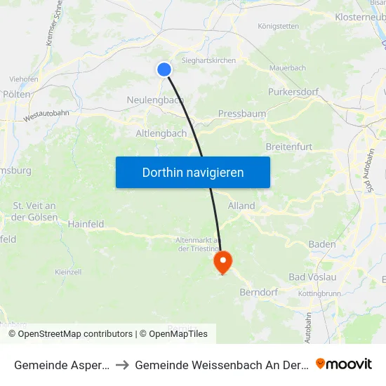 Gemeinde Asperhofen to Gemeinde Weissenbach An Der Triesting map
