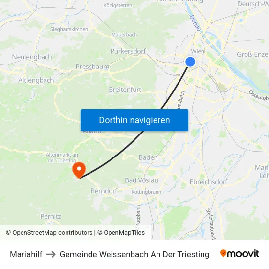 Mariahilf to Gemeinde Weissenbach An Der Triesting map