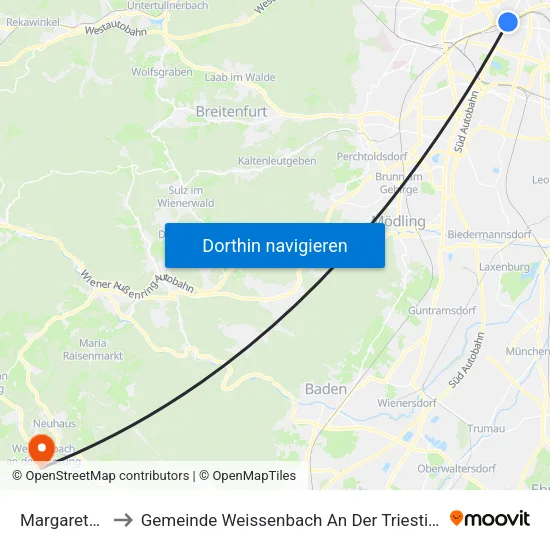 Margareten to Gemeinde Weissenbach An Der Triesting map