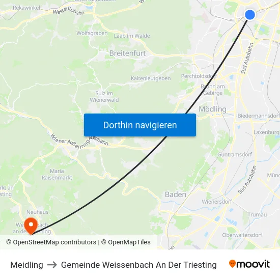 Meidling to Gemeinde Weissenbach An Der Triesting map