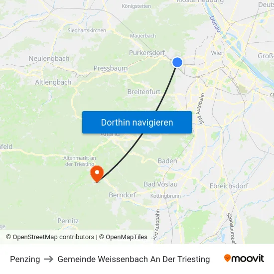 Penzing to Gemeinde Weissenbach An Der Triesting map