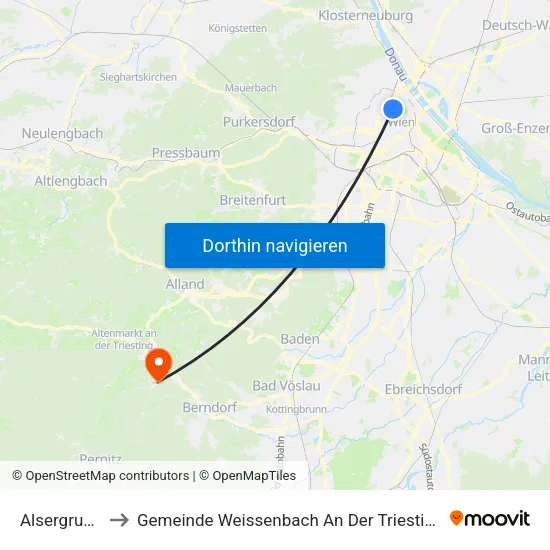 Alsergrund to Gemeinde Weissenbach An Der Triesting map