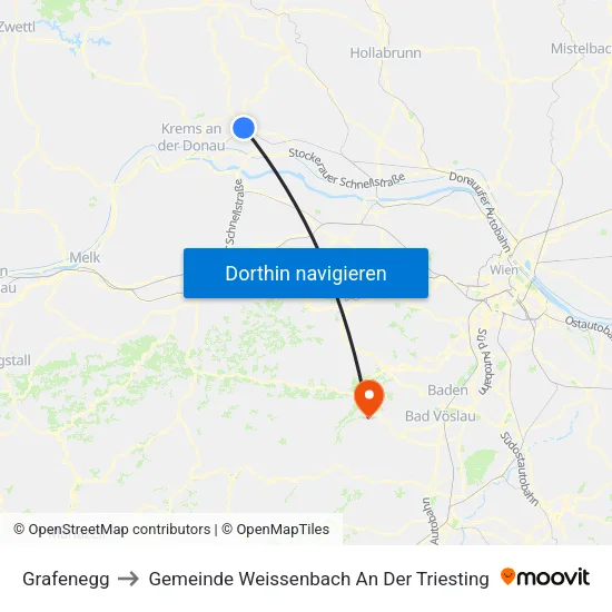 Grafenegg to Gemeinde Weissenbach An Der Triesting map