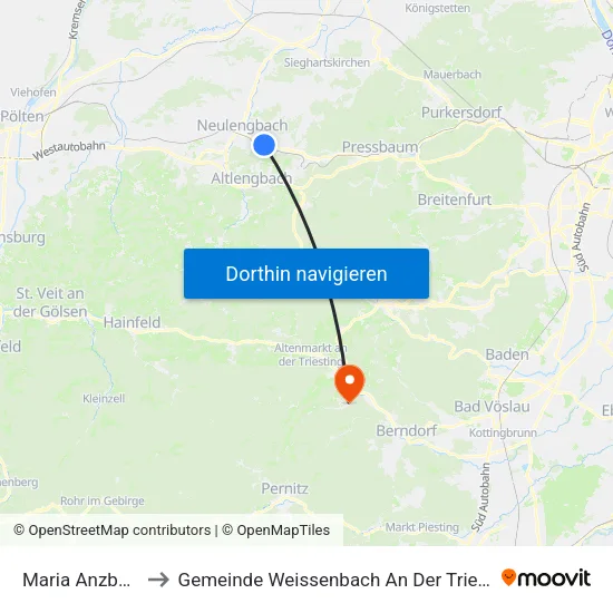 Maria Anzbach to Gemeinde Weissenbach An Der Triesting map
