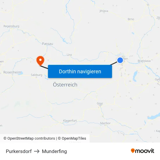 Purkersdorf to Munderfing map