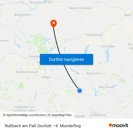 Rußbach am Paß Gschütt to Munderfing map