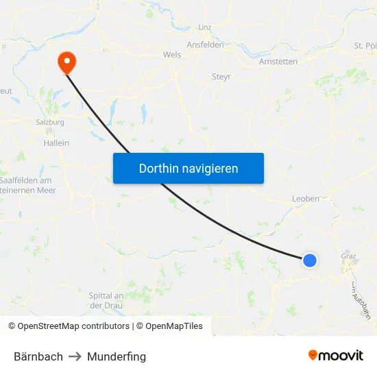 Bärnbach to Munderfing map