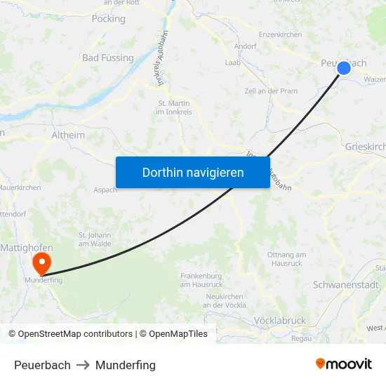 Peuerbach to Munderfing map
