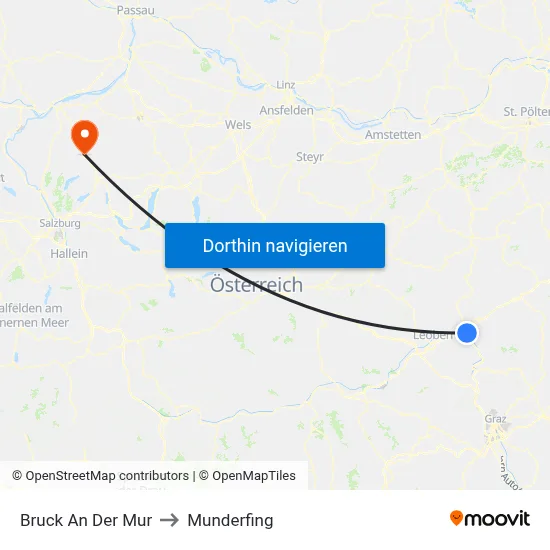 Bruck An Der Mur to Munderfing map