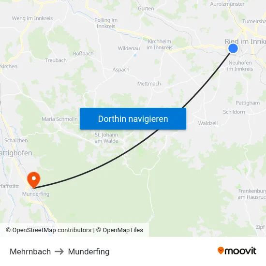 Mehrnbach to Munderfing map