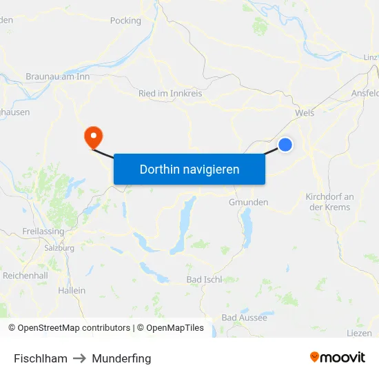 Fischlham to Munderfing map
