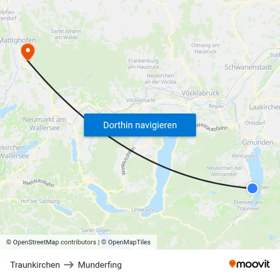 Traunkirchen to Munderfing map