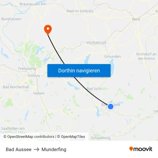 Bad Aussee to Munderfing map