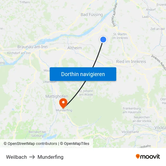 Weilbach to Munderfing map