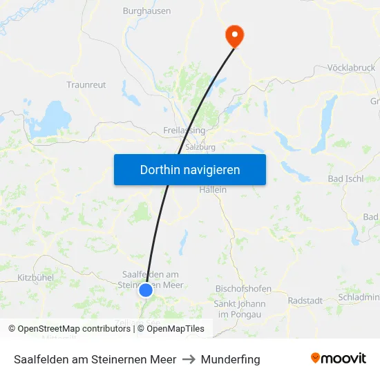 Saalfelden am Steinernen Meer to Munderfing map