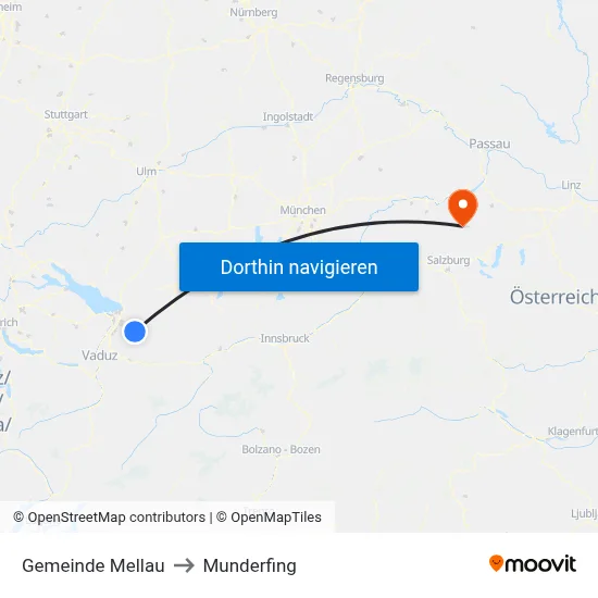 Gemeinde Mellau to Munderfing map