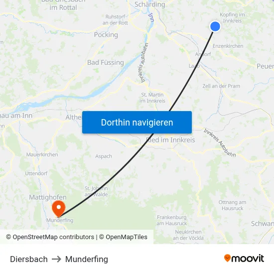 Diersbach to Munderfing map