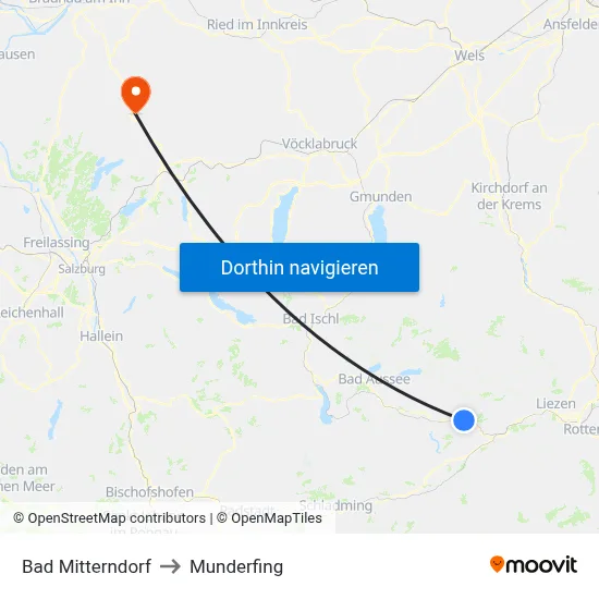 Bad Mitterndorf to Munderfing map