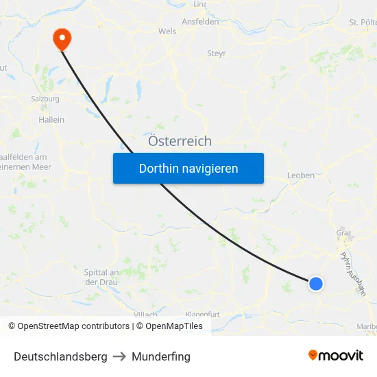Deutschlandsberg to Munderfing map