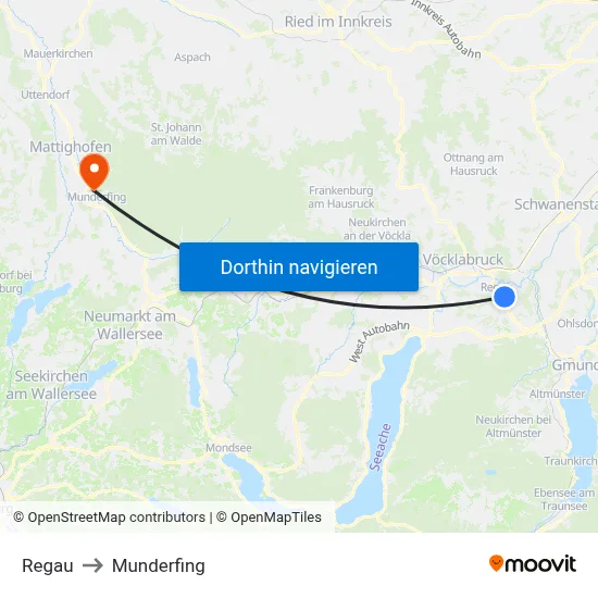 Regau to Munderfing map