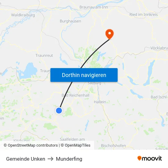 Gemeinde Unken to Munderfing map