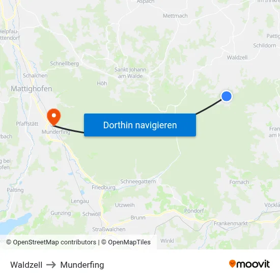 Waldzell to Munderfing map