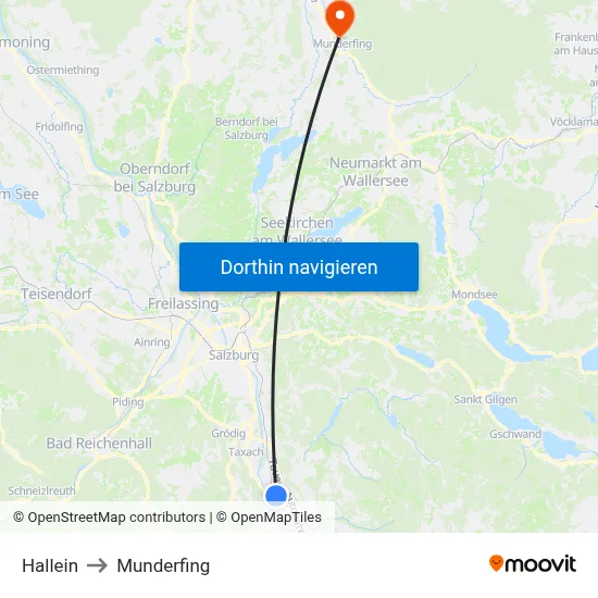 Hallein to Munderfing map